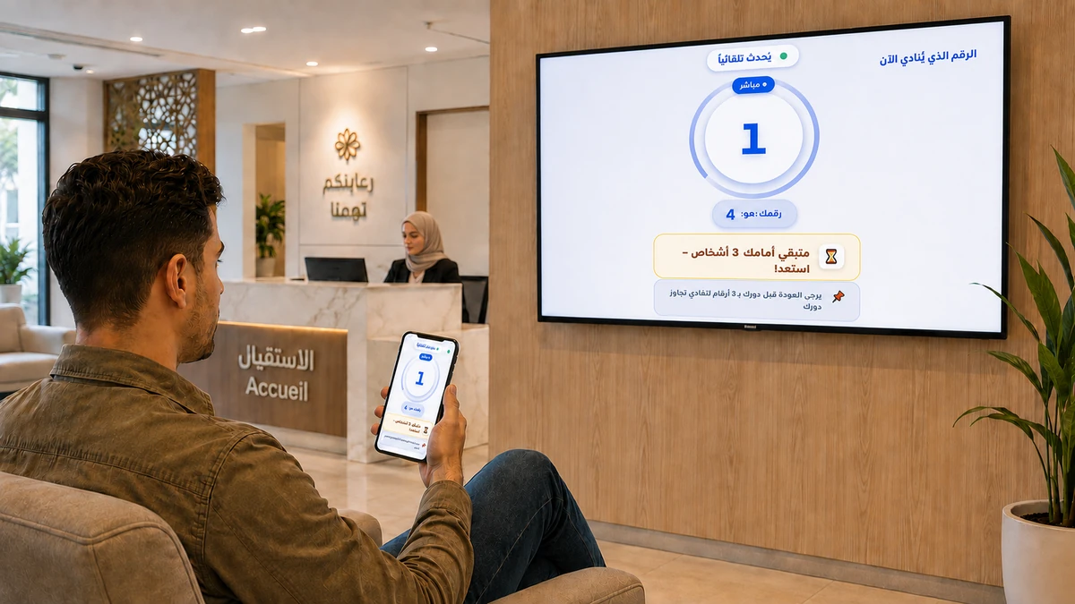 File d'attente intelligente dans un cabinet médical avec suivi du tour sur smartphone